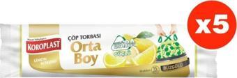 Koroplast Ekstra Güçlü Limon Büzgülü Orta Boy 15Li Çöp Torbası X 5 Paket (55*60 Cm)