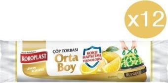 Koroplast Limon Büzgülü Orta Boy Çöp Torbası 15'Li X 12 Paket