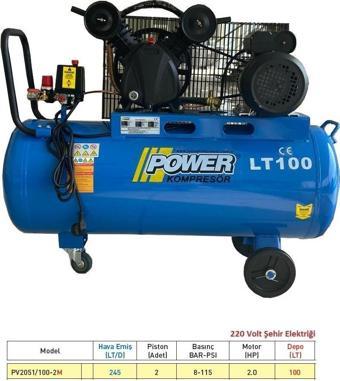 POWER 100 Litre. 2 Hp 220 Volt 8 Bar Pistonlu Kompresör Uyumlu