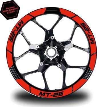 Neon Turuncu Yamaha MT-25 Geniş Jant Sticker Etiket Modeli