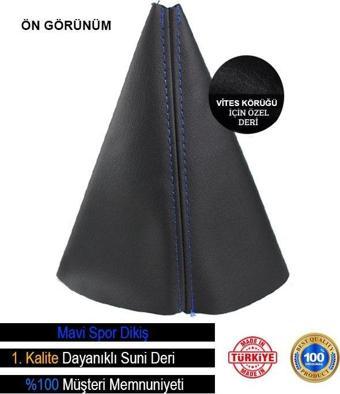 Renault Safrane İle Uyumlu Siyah Deri Özel Tasarım Mavi Spor Dikiş Vites Körüğü