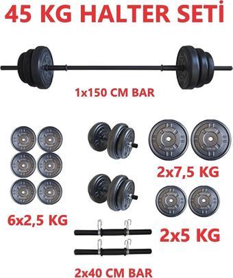 Moccastyle 45 Kg Moccadiamond 45 Kg Halter Seti Dambıl Seti Ağırlık Ve Vücut Geliştirme (40 Kg Plaka Ağırlığı)