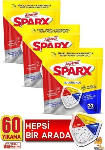 ASPEROX Sparx Bulaşık Makinesi Kapsülü 20'Li X 3 Paket (60 Yıkama)