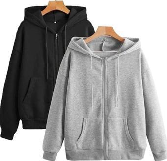 2'li Siyah Ve Gri Renk Fermuarlı Mevsimlik Hırka / Sweatshirt