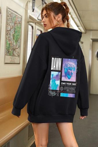 Unisex Oversize DAWN Baskılı Sweatshirt