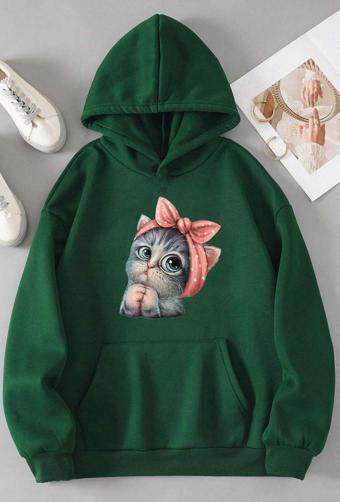 Unisex Sevimli Kedi Sweatshirt