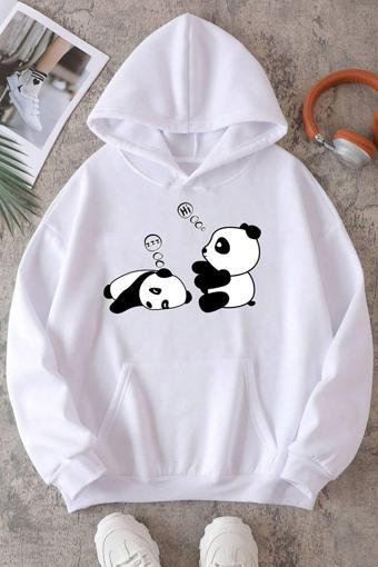 Unisex Panda Baskılı Oversize Sweatshirt