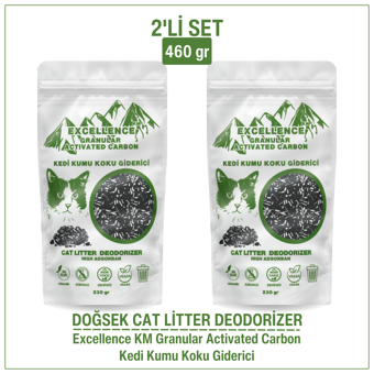 DOĞSEK Kedi Kumu Koku Giderici 2'li Set 460gr Excellence KM Granular Activated Carbon Kömür Bazlı Granül Aktif Karbon Kalın Taneli