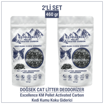 DOĞSEK Kedi Kumu Koku Giderici 2'li Set 460gr Excellence KM Pellet Activated Carbon Kömür Bazlı Pelet Aktif Karbon