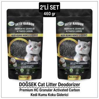DOĞSEK Kedi Kumu Koku Giderici 2'li Set 460gr Premium HC Granular Activated Carbon Hindistan Cevizi Kabuğu Bazlı Granül Aktif Karbon Coconut