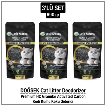 DOĞSEK Kedi Kumu Koku Giderici 3'lü Set 690gr Premium HC Granular Activated Carbon Hindistan Cevizi Kabuğu Bazlı Granül Aktif Karbon Coconut