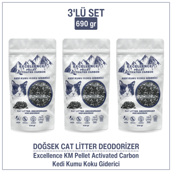 DOĞSEK Kedi Kumu Koku Giderici 3'lü Set 690gr Excellence KM Pellet Activated Carbon Kömür Bazlı Pelet Aktif Karbon