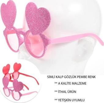 Pembe Renk Sim İşlenmiş Kalp Figürlü Parti Gözlüğü