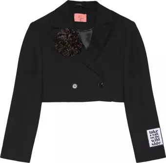 Gül Aksesuarlı Crop Blazer Ceket Siyah