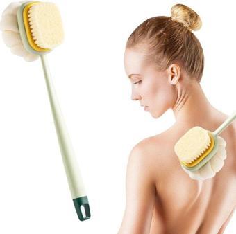 2'si 1 Arada Çift Taraflı Uzun Saplı Fırçalı Banyo Vücut Sırt Fırçası Banyo Lifi