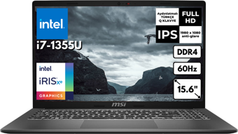 MSI Modern 15 i7-1355U 40GB 512 GB SSD 15.6" FHD Windows 11 Pro Notebook F13MG-098XTRBT117