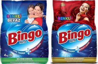 Bingo Matik Renkli Beyaz 4 kg + Renkli 4 kg Toz Çamaşır Deterjanı 2 li Set