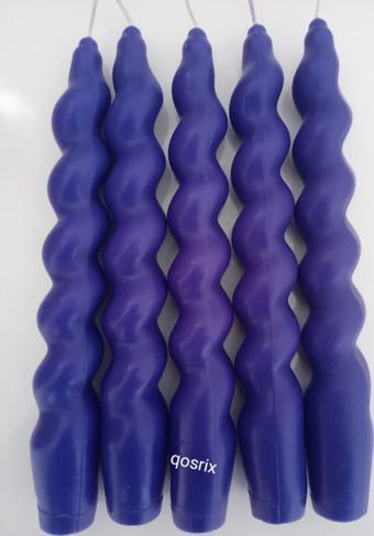 5'li Mor Italyan Burgulu Şamdan Soya Mumu Doğal Kokulu Uzun Çubuk Konik Burgu Spiral Mum Dekoratif