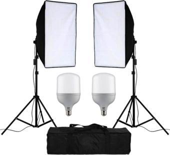 Soligor 50X70 Softbox Güçlü Led Ampullü Youtube Video Ve Fotoğraf 2Li Softbox Sürekli Işık