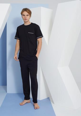 Kly 2110 Erkek Yazlık 0 Yaka Kısa Kol Pamuk Pijama Takım