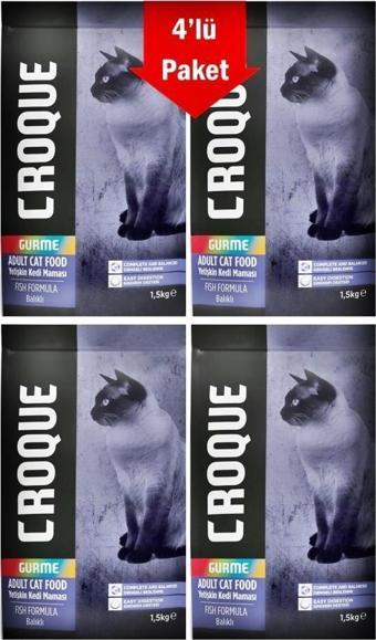 Croque Gurme Balıklı Renkli Taneli Yetişkin Kedi Maması 1,5 Kg * 4 Adet