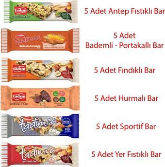 Tadım Antep Fıstıklı + Fındıklı + Yer Fıstıklı + Sportif Bar + Bademli + Hurmalı (5'er Adet)