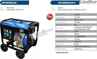 HYUNDAİ DHY9000LEK-3 TRİFAZE 7 KWA MARŞLI DİZEL JENERATÖR