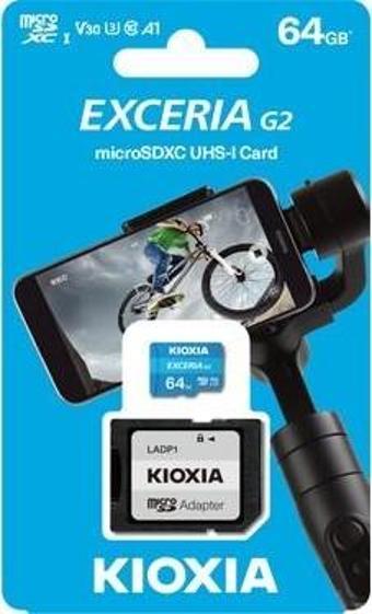 Kioxia Exceria GX 64 GB MicroSDXC Hafıza Kartı - UHS-I V30 U3 A1 + SD Adaptör, 4K Video Çekim Desteği