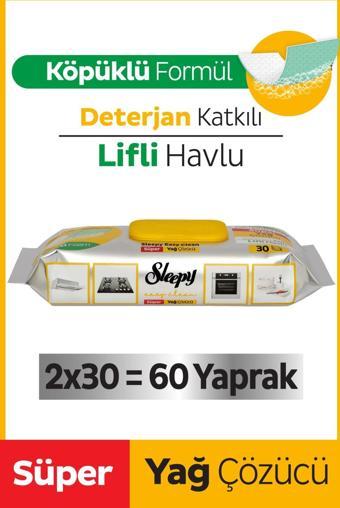 Sleepy Easy Clean Süper Yağ Çözücü Havlu 2x30 (60 Yaprak)