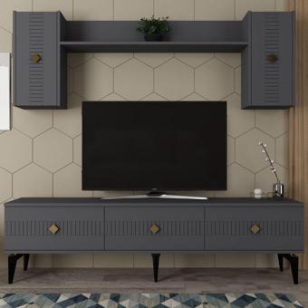 Cantek Dizayn Midas Tv Ünitesi Takımı Antrasit-Altın