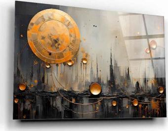 Gold Soyut Cam Tablo | Hediyelik, Dekoratif, Ofis, Mutfak 