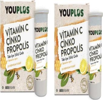 Youplus Vitamin C Çinko Propolis 20 Efervesan Tablet 2'Li Avantaj Paket