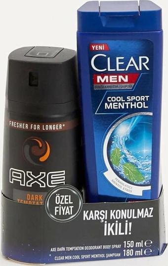 Axe Dark Temptation Deodorant Body Spray + Clear Men Cool Sport Menthol Şampuan