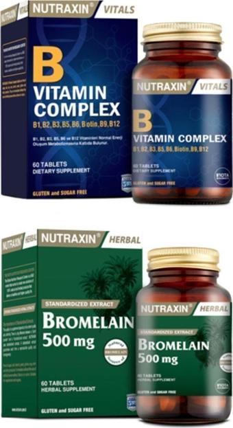 Nutraxin B1, B2, B3, B5, B6, B12 Içeren B Vitamin Complex 60 Tablet + Bromelain Ananas 60 Kapsül