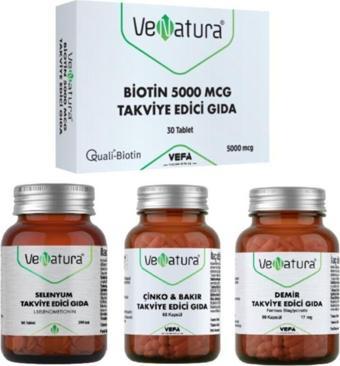 Venatura Selenyum Takviyesi 90 Tablet + Biotin 30 Tablet + Demir (17Mg) 90 Kapsül + Çinko&Bakır 60 Kapsül
