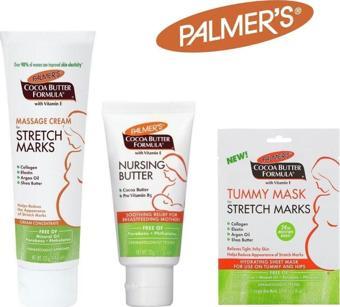 Palmer's Cocoa Butter Formula Nursing Butter+Massage Cream For Strech Marks+Tummy Mask for Stretch Marks Hamile Bakım Seti