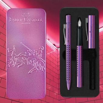 Faber Castell Grip Edition Dolma Kalem-Tükenmez Kalem Matal Kutu Hediye Seti Violet Glam