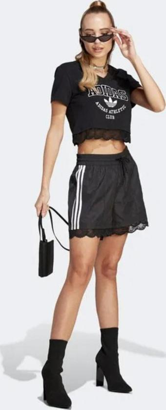 adidas Lace Trim 3-Stripes Kadın Siyah Dantelli Şort