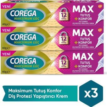 Corega Maksimum Tutuş & Konfor Diş Protezi Yapıştırıcı Krem 40G X 3 Adet