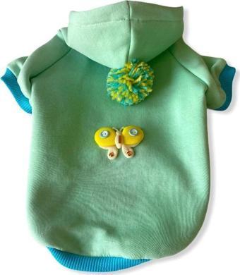 Su Yeşili Kelebek Kapsonlu Sweatshirt Kedi Süeteri Kedi Kıyafeti 
