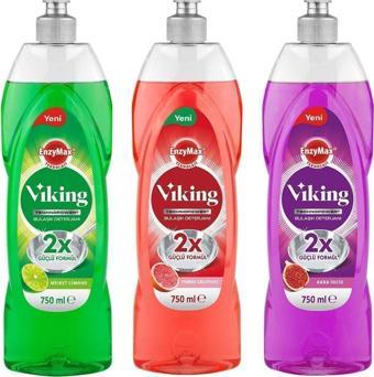 Viking TECHNOPOWER 3'lü Bulaşık Deterjanı Misket Limon, Kara İncir, Greyfurt 750 ml X 3 Adet
