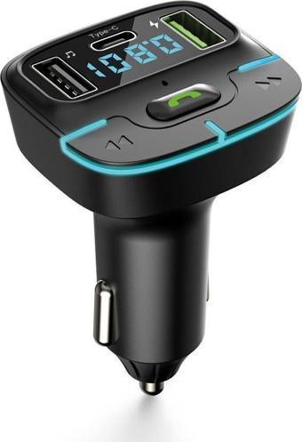 PDAteknoloj F9 Araç Fm Transmitter 5.3 Bluetooth Araç Kiti Usb Type-C Hızlı Şarj Çıkışlı Çakmaklık Girişli
