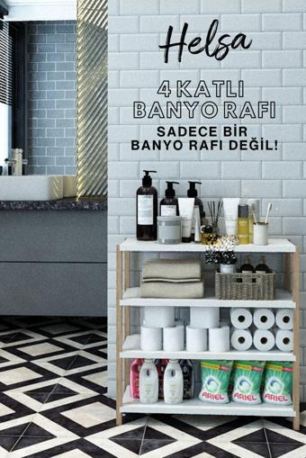 Jest Dekor Konsept Helsa Beyaz 4 Raflı Ahşap Banyo Rafı - Mutfak Rafı - Baharatlık - Çok Amaçlı Dekoratif Raf - Organizer