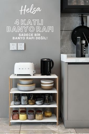 Jest Dekor Konsept Helsa Beyaz 4 Katlı Ahşap Mutfak Rafı - Baharatlık - Banyo Rafı - Çok Amaçlı Dekoratif Raf - Organizer