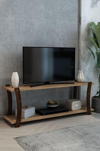 Jest Dekor Konsept Lova Çam Ahşap Raflı Televizyon Sehpası - Tv Ünitesi - Tv Sehpası – 120X30 Cm – Şık Ve Ergonomik