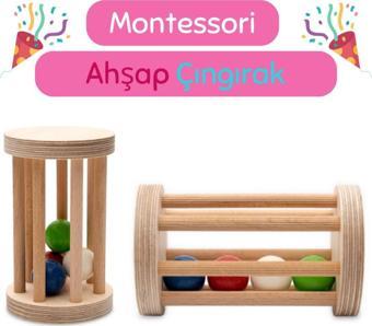 Hopiers Montessori Ahşap Bebek Çıngırağı - Yenidoğan Ve Üzeri Yaş - Renkli Ve Güvenli İlk Oyuncak