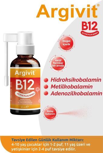 Argivit Active Plus B12 Vitamin Sprey 30 ml 3'lü Paket