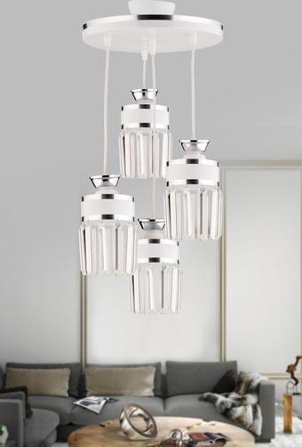 Kuzey Eylül 4 Lü Beyaza Krom Yaldızlı Sarkıt Kristal Taşlı Tepsi Modern Lüks Avize