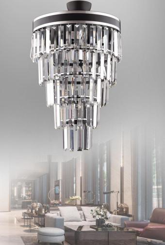 Kuzey Çağla 6 Lı Siyah Beş Katlı Kristal Modern Avize