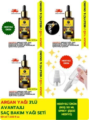 Amazeus Argan Yağı 3'Lü (%100 Saf Ve Doğal-Soğuk Pres) Besleyici Etki 3X20 Ml / 2.03 Fl Oz